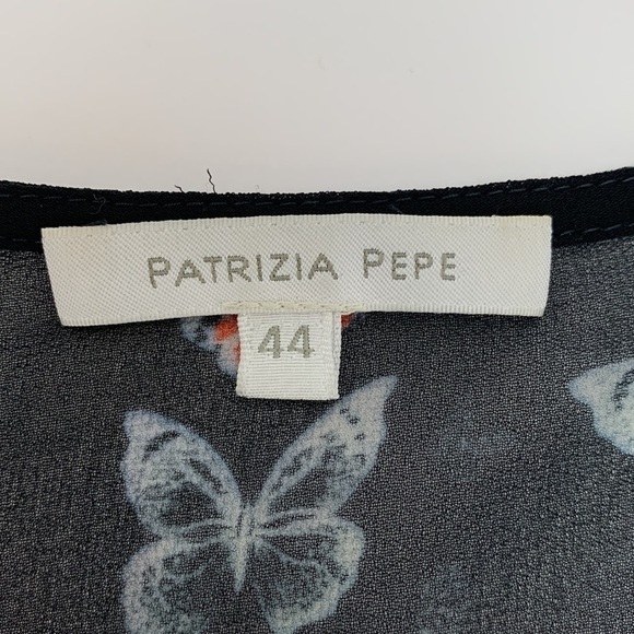Patrizia Pepe Black Sheer Butterfly Print Ruffle Trim Top Size 44 (small… - Picture 7 of 16